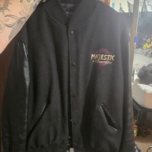 Black Varsity Jacket Majestic Productions Leather